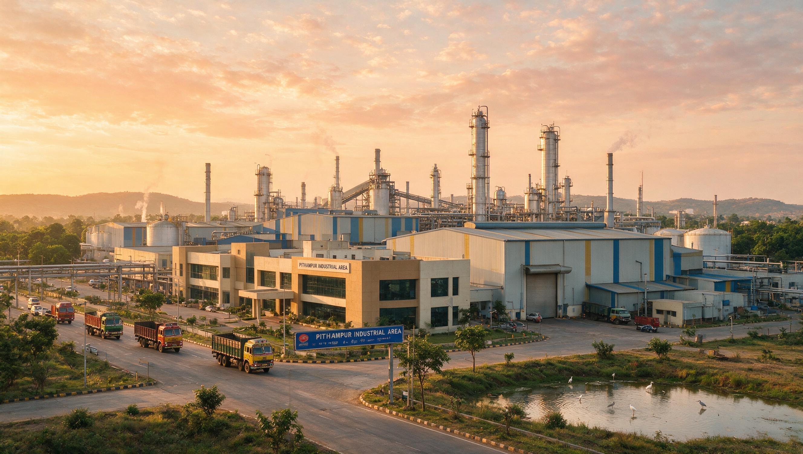 Pithampur industrial skyline at golden hour