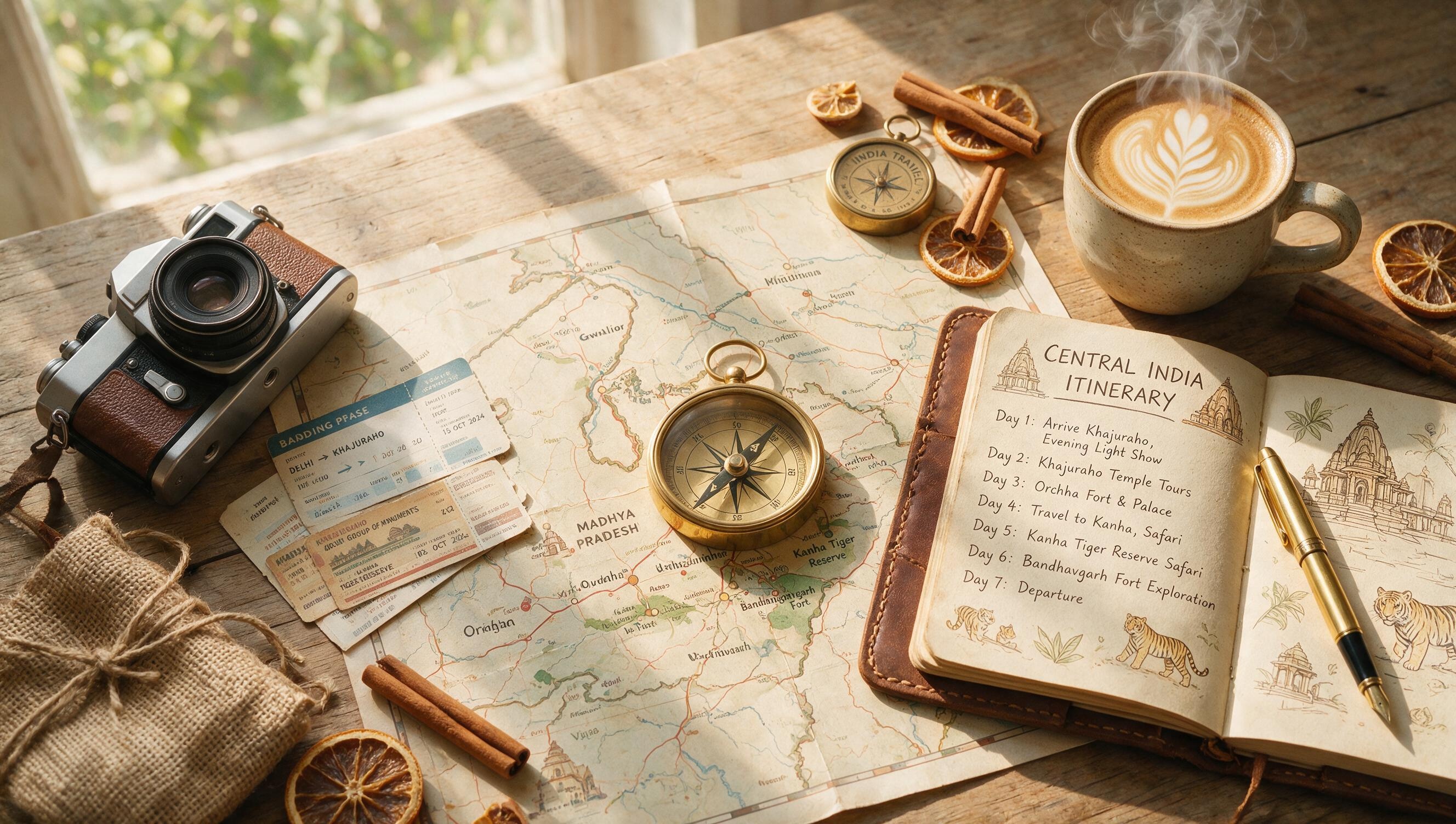 Travel planning with map and accessories