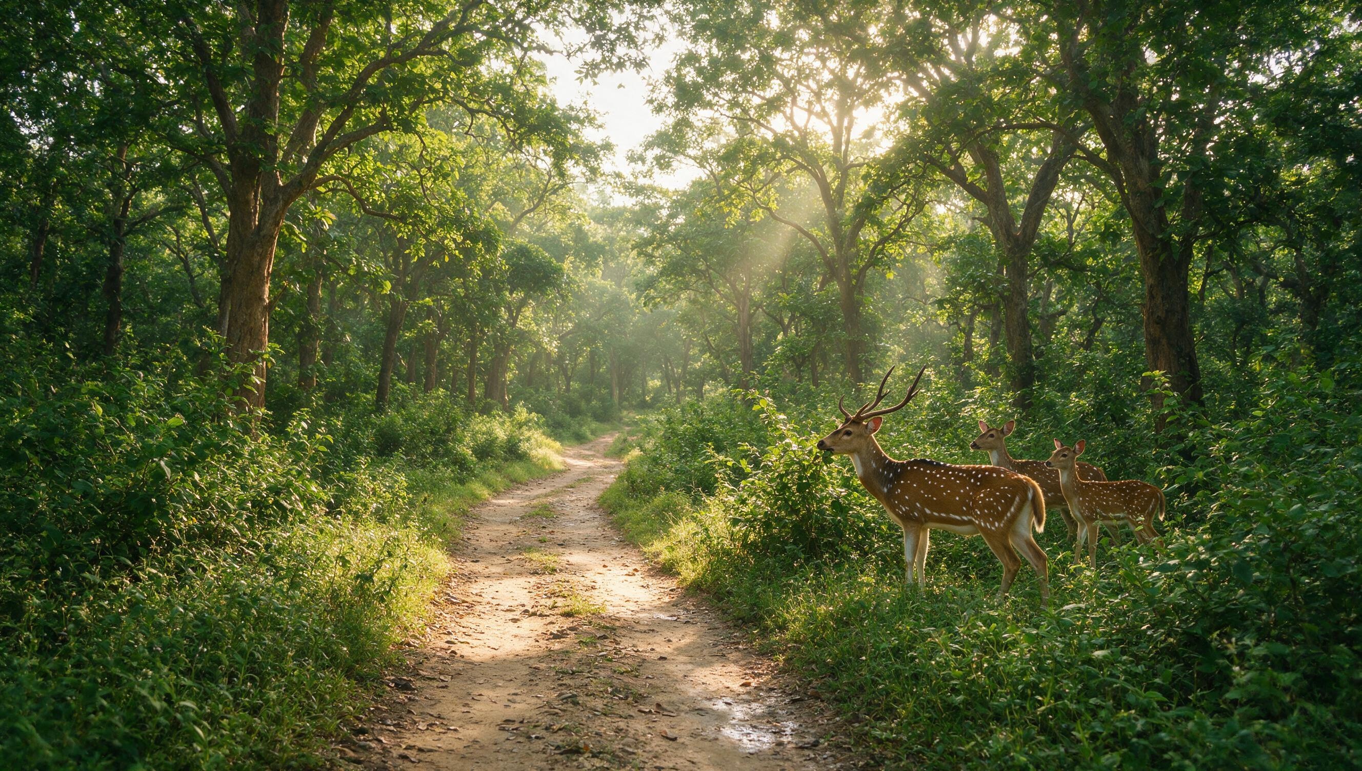 Ralamandal Wildlife Sanctuary forest trail with deer